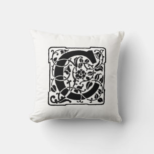Monogram C Initial Black and White Floral Pattern Kissen