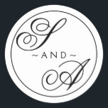 Monogram Calligraphy black and white Wedding Runder Aufkleber<br><div class="desc">Klassische Kalligraphiebriefe mit bearbeitbarem Rahmen und Hintergrundfarbe</div>