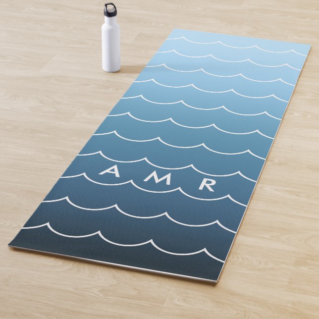 Monogram Calming Blue Gradient Wave Muster Yogamatte (Beispiel)