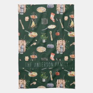 Monogram Camping Aquarell-Illustrationen Geschirrtuch