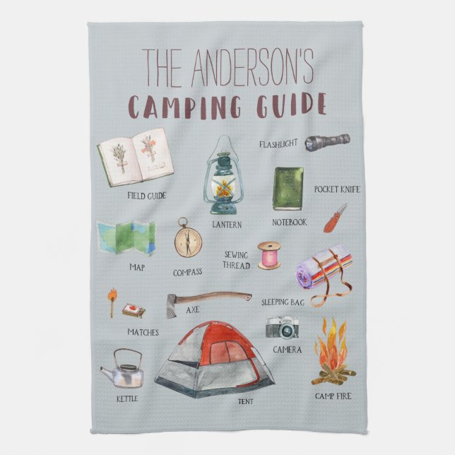 Monogram Camping Guide | Aquarell-Illustrationen  Geschirrtuch (Vertikal)