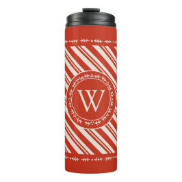 Monogram Candy Cane Stripe Thermosbecher