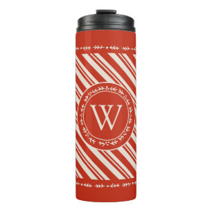 Monogram Candy Cane Stripe Thermosbecher