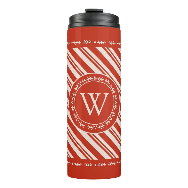 Monogram Candy Cane Stripe Thermosbecher (Vorderseite)