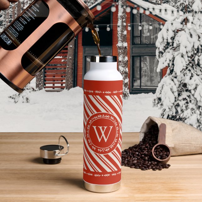 Monogram Candy Cane Stripe Trinkflasche (Von Creator hochgeladen)