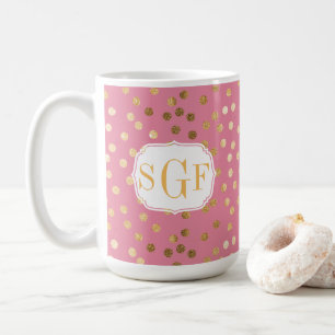 Monogram Candy Pink Gold Glitzer Dot Muster Kaffeetasse