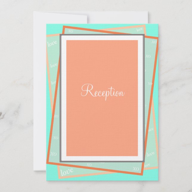 Monogram Cantaloupe Blue Geometric Empfang Einladung (Vorderseite)