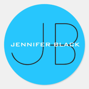 Monogram Capri Blue Minimalistisch Modern Name Runder Aufkleber