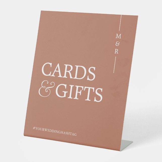 Monogram Card and Gifts Terracotta Wedding Sockelschild (Vorderseite)