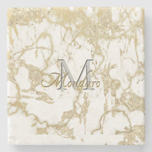 Monogram Carrera Marble Metallic Gold Glitzer Gemi Steinuntersetzer