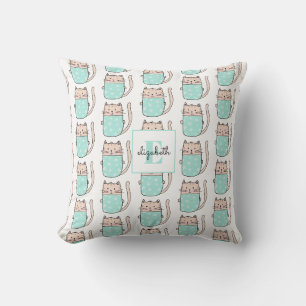 Monogram Cat Pattern Name Baby Kissen