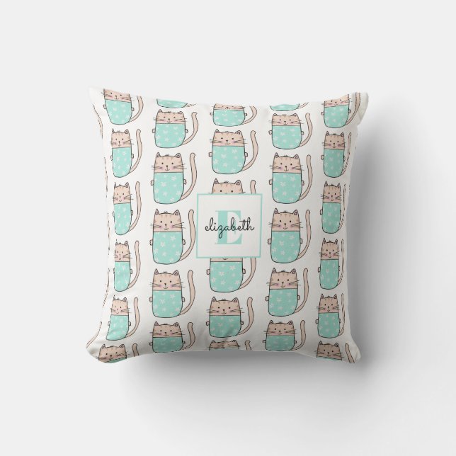 Monogram Cat Pattern Name Baby Kissen (Vorderseite)