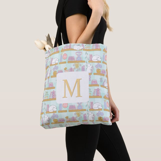 Monogram Cats Library Tote Bag Girly Mint Green (Von Nahem)