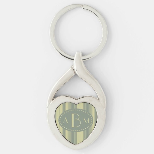 Monogram Celery and Sage Green Strip Schlüsselanhänger (Vorderseite)