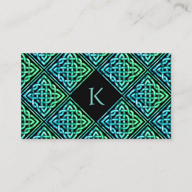 Monogram Celtic Blue Green Business Card Visitenkarte (Vorderseite)