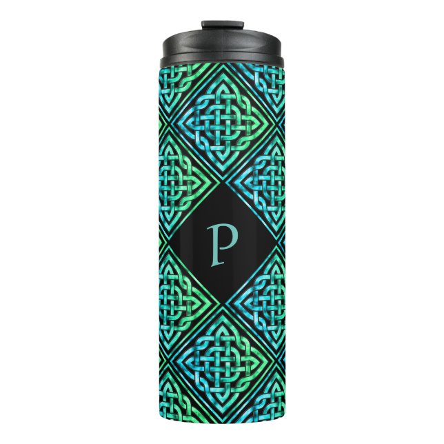 Monogram Celtic Blue Green Tumbler Thermosbecher (Vorderseite)