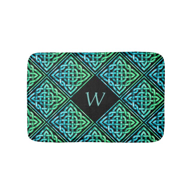 Monogram Celtic Knot Blue Green Bath Mat Badematte (Vorderseite)
