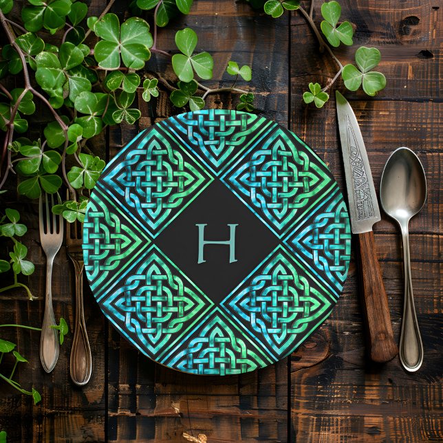 Monogram Celtic Knot Blue Green Paper Teller (Add flair to your meal with a personalized Celtic touch! 🍽️✨ #PersonalizedElegance #CelticCharm)