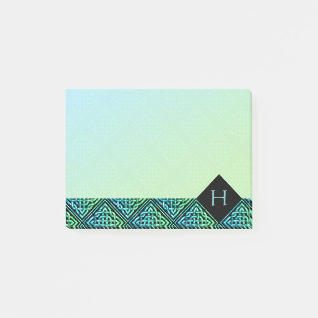 Monogram Celtic Knot Diamond Blue Green Post-it Klebezettel (Vorderseite)
