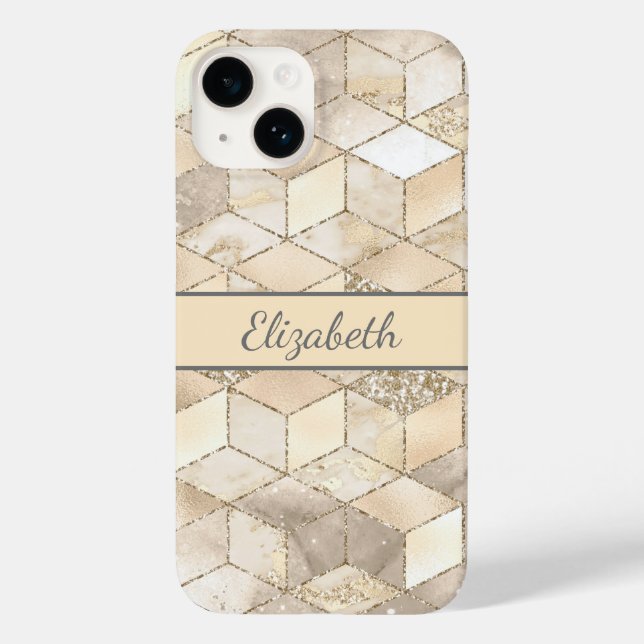 Monogram Champagne Glitzer Gray Peach Geometric Case-Mate iPhone Hülle (Rückseite)