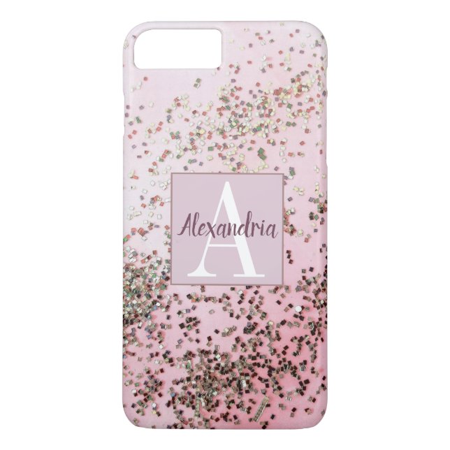 Monogram Champagne Pink Confetti Case-Mate iPhone Hülle (Rückseite)