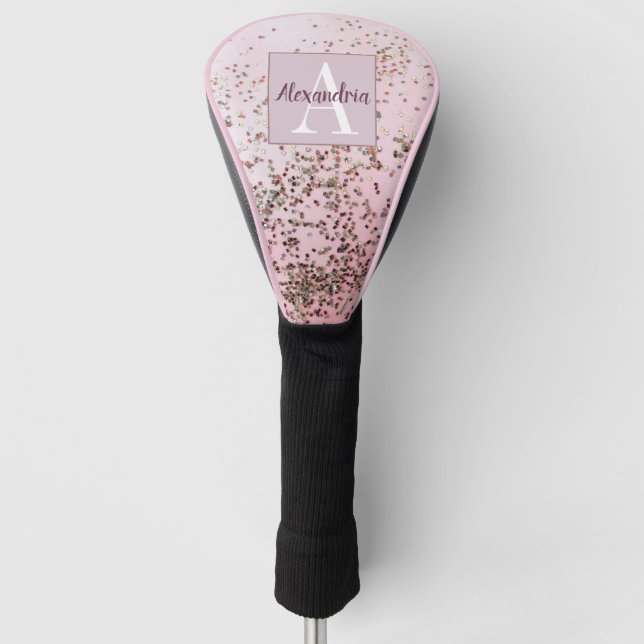 Monogram Champagne Pink Confetti Golf Headcover (Vorderseite)