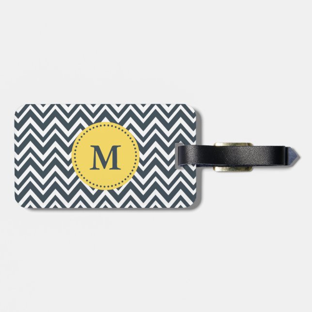 Monogram, Charcoal, White and Yellow Zigzag Muster Gepäckanhänger (Rückseite horizontal)