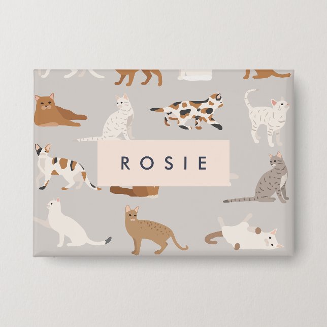 Monogram Charming Cat Pattern Cat Lovers Button (Vorderseite)