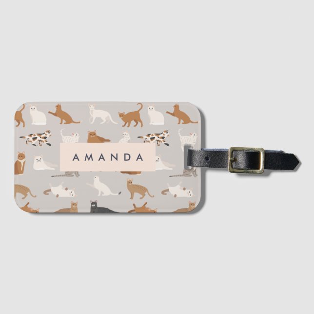 Monogram Charming Cat Pattern Cat Lovers Gepäckanhänger (Vorderseite (Horizontal))