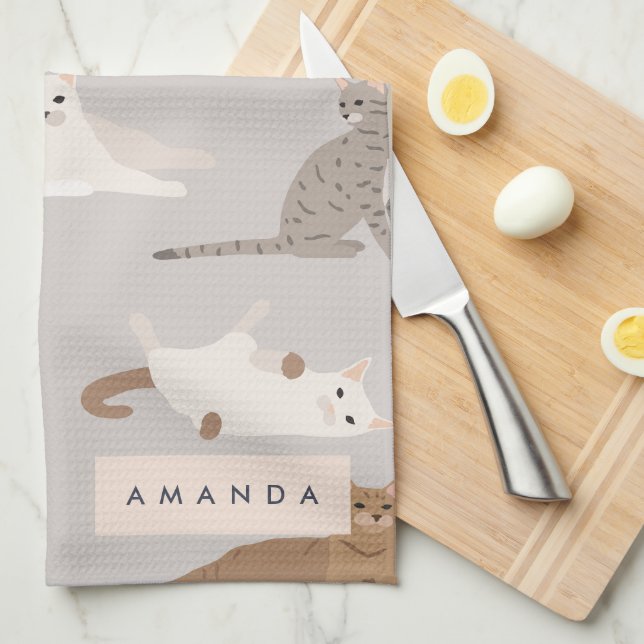 Monogram Charming Cat Pattern Cat Lovers Geschirrtuch (Viertel Falte)