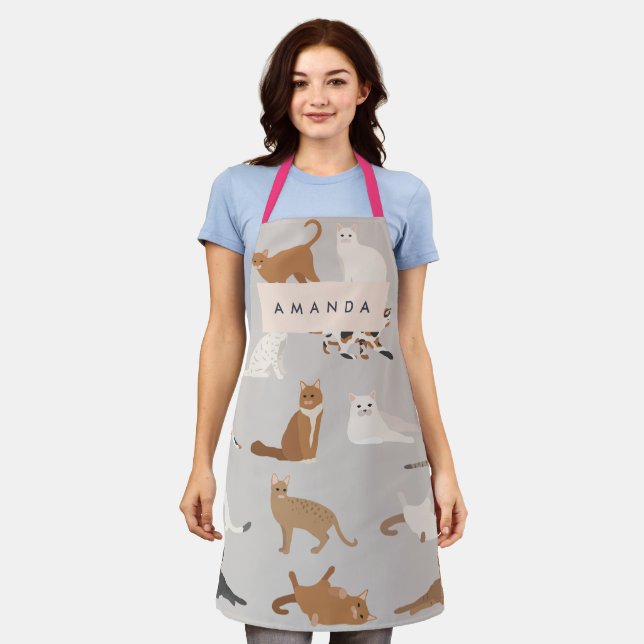 Monogram Charming Cat Pattern Cat Lovers Schürze (Getragen)