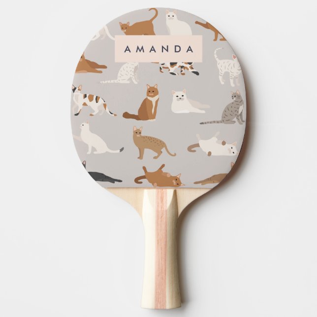 Monogram Charming Cat Pattern Cat Lovers Tischtennis Schläger (Vorderseite)