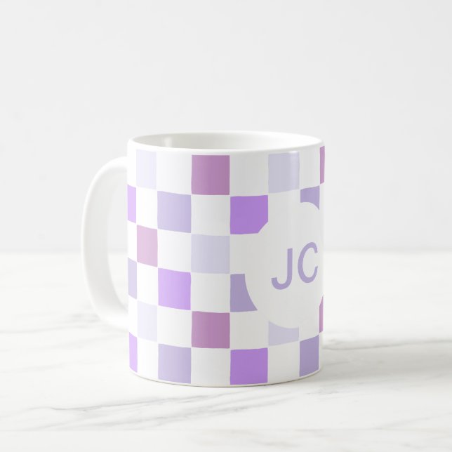 Monogram Checked Lila Lavender Modern Simple Kaffeetasse (Vorderseite Links)