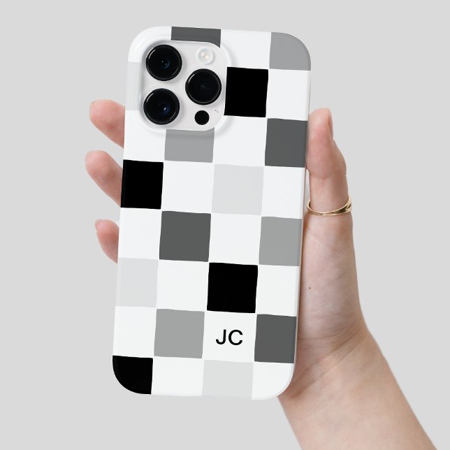 Monogram Checkered Black and Gray Modern Pattern Case-Mate iPhone Hülle (Monogram Checkered Black and Gray Modern Pattern Case-Mate iPhone Case)