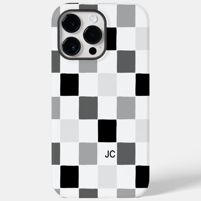 Monogram Checkered Black and Gray Modern Pattern Case-Mate iPhone Hülle (Rückseite)