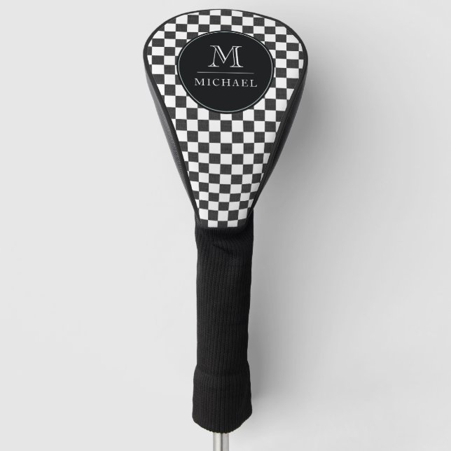 Monogram Checkered Flag Pattern Golf Head Cover Headcover (Vorderseite)