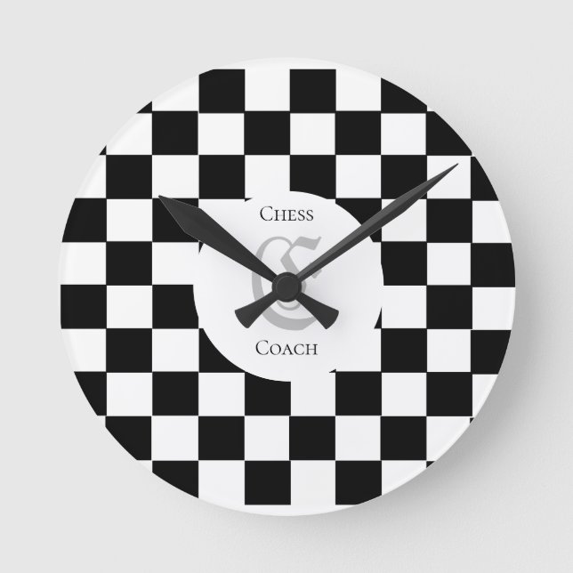 Monogram Checkered Individuelle Name Initial Profe Runde Wanduhr (Vorderseite)