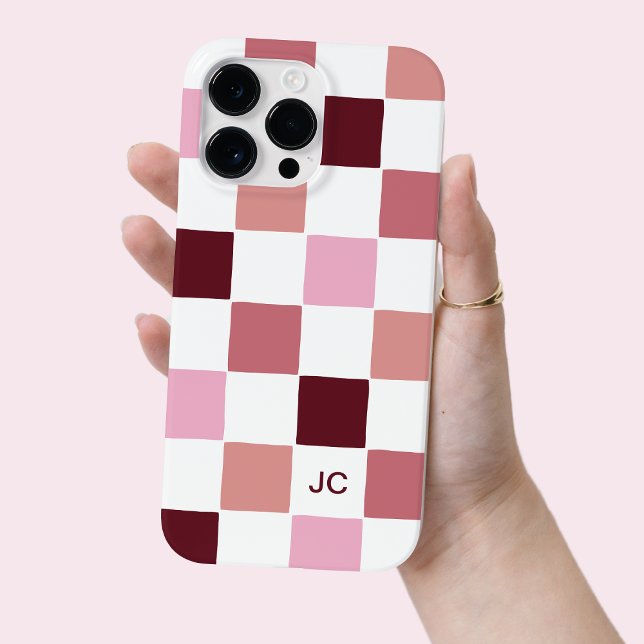 Monogram Checkered Pink Modern Simple Pattern Case-Mate iPhone Hülle (Monogram Checkered Pink Modern Simple Pattern Case-Mate iPhone Case)