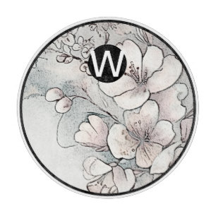 Monogram Cherry Blossom Glas Cutting Board Schneidebrett
