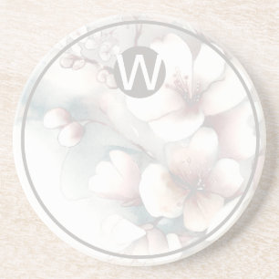 Monogram Cherry Blossom Sandstone Untersetzer