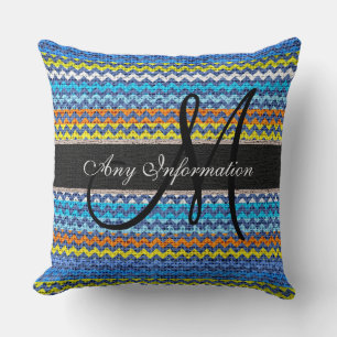 Monogram Chevron Jute Rustikal #18 Kissen