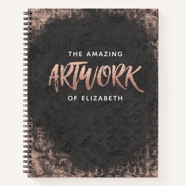 Monogram Chic Black Rose Gold Artist Sketchbook Notizbuch (Vorderseite)