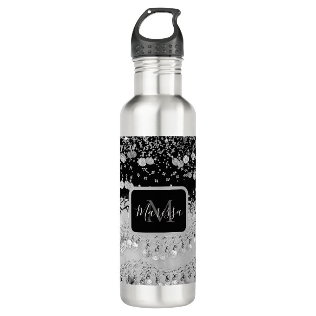 Monogram Chic Black und Silver Sinti und Roma Scar Edelstahlflasche (Vorderseite)