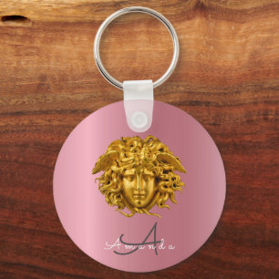 Monogram Chic Couture Gold Medusa Maske Rose Gold Schlüsselanhänger