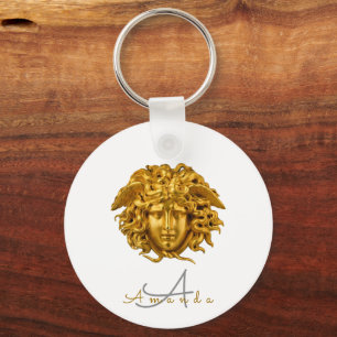 Monogram Chic Französische Gold Medusa Maske Weiß Schlüsselanhänger
