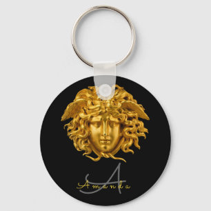Monogram Chic French Gold Medusa Maske Black Schlüsselanhänger
