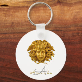 Monogram Chic French Gold Medusa Maske White Schlüsselanhänger
