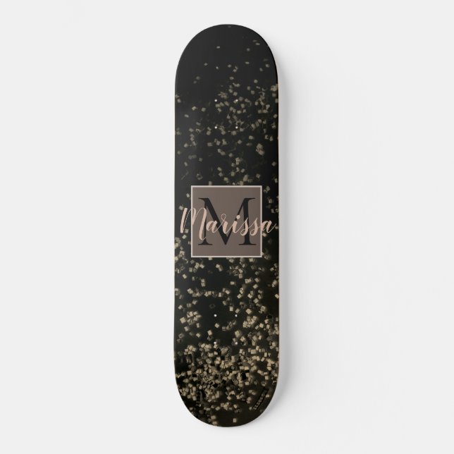 Monogram Chic Gold Confetti Personalisiert Skateboard (Vorderseite)
