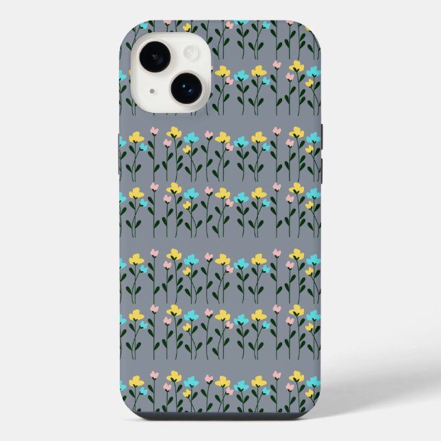 Monogram Chic Grau Blumenmuster iPhone Hülle (Rückseite)