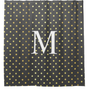 Monogram Chic Imitate Foil Leaf Gold Dots Grau Duschvorhang